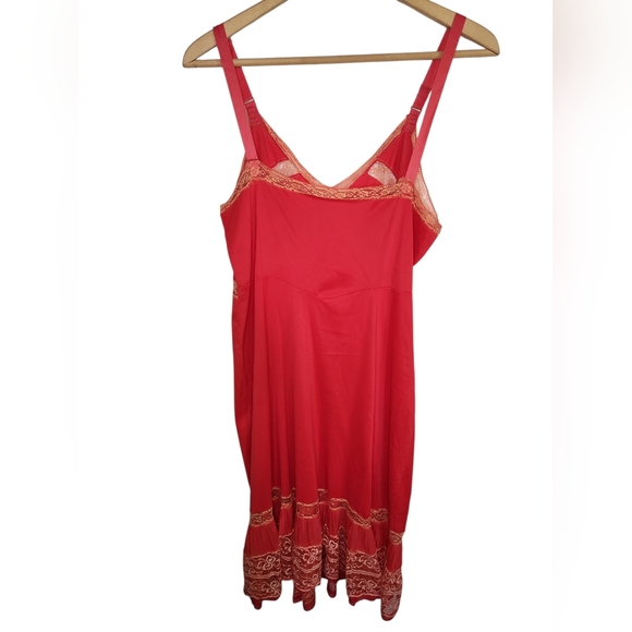Vintage Michelen Red Coral Lace Slip Lingerie Dress 60s 70s Medium Large - Picture 4 of 12